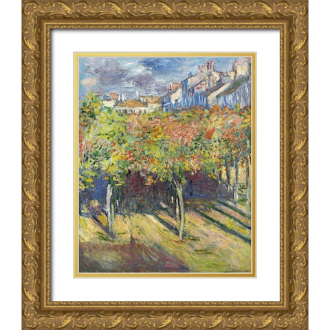 The Lindens of Poissy, 1882 Gold Ornate Wood Framed Art Print with Double Matting by Monet, Claude