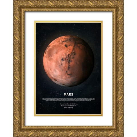 Mars Gold Ornate Wood Framed Art Print with Double Matting by Design Fabrikken