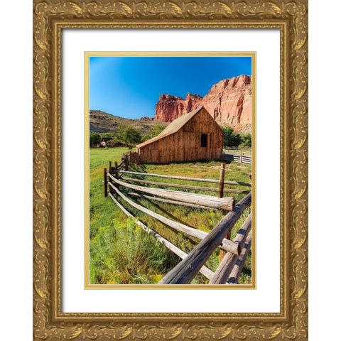 Utah Barn Gold Ornate Wood Framed Art Print with Double Matting by Oldford, Tim