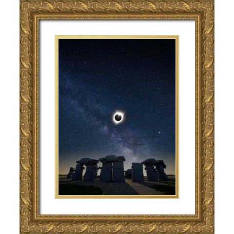 Eclipse at Carhenge Gold Ornate Wood Framed Art Print with Double Matting by ODell, Dale