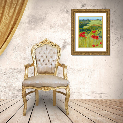 Field of Poppies Gold Ornate Wood Framed Art Print with Double Matting by Parsons, Jane Henry