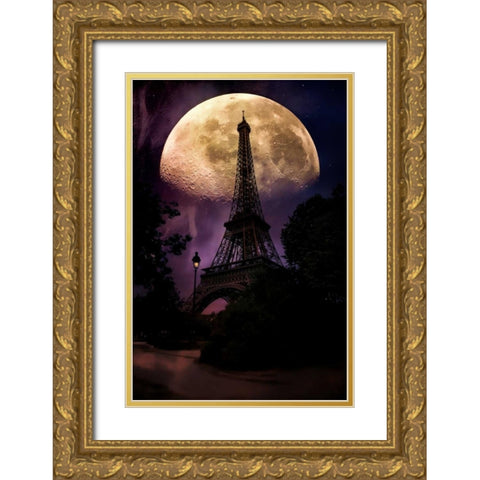 Moonlight in Paris Gold Ornate Wood Framed Art Print with Double Matting by Rivera, John