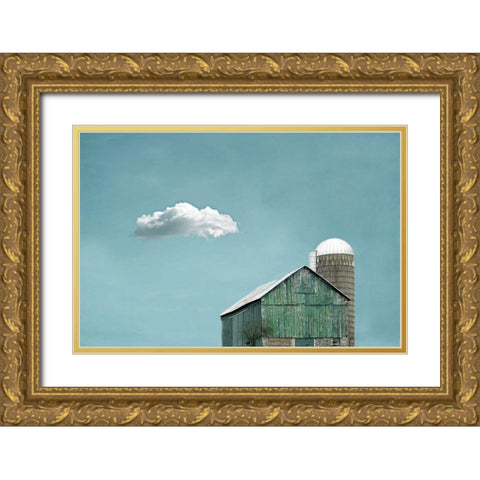 Green Barn and Cloud Gold Ornate Wood Framed Art Print with Double Matting by Ryan, Brooke T.