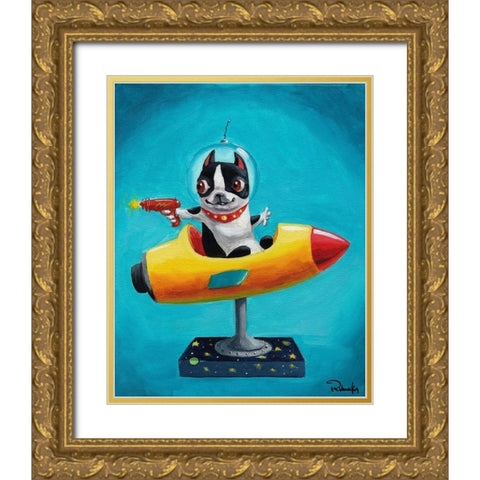 Rocket Blue Gold Ornate Wood Framed Art Print with Double Matting by Rubenacker, Brian