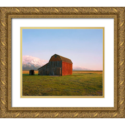 The Ol Barn Gold Ornate Wood Framed Art Print with Double Matting by Rapson, Sol
