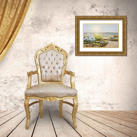 Deck And Flowers Gold Ornate Wood Framed Art Print with Double Matting by Romanello, Diane