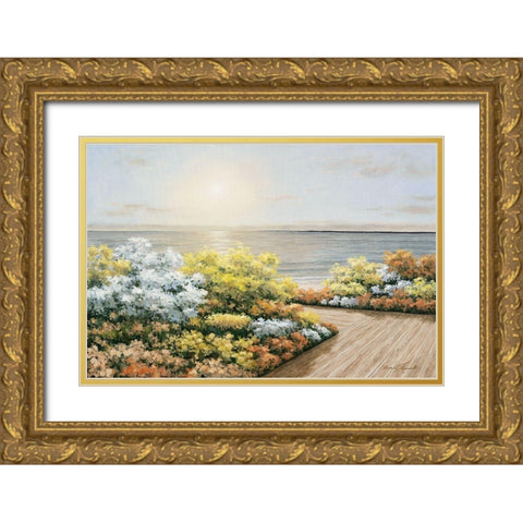 Deck And Flowers Gold Ornate Wood Framed Art Print with Double Matting by Romanello, Diane