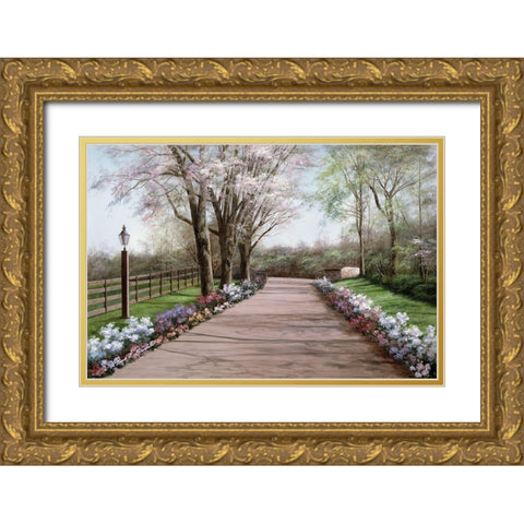 Country Lane Gold Ornate Wood Framed Art Print with Double Matting by Romanello, Diane