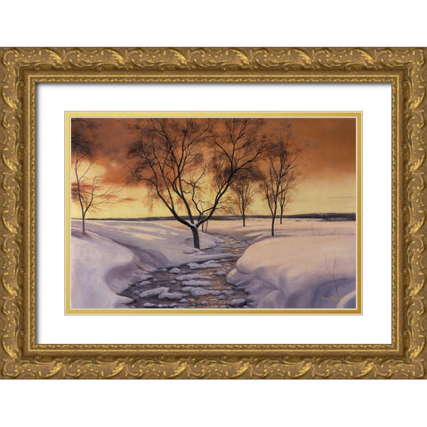 Amber Ice Gold Ornate Wood Framed Art Print with Double Matting by Romanello, Diane
