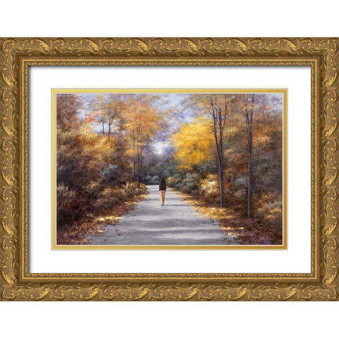 Quiet Walk Gold Ornate Wood Framed Art Print with Double Matting by Romanello, Diane