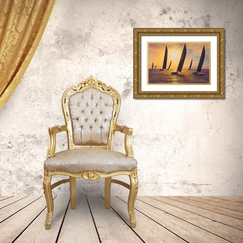 Into the Sunset Gold Ornate Wood Framed Art Print with Double Matting by Romanello, Diane