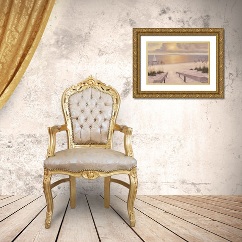 Beach Glow Gold Ornate Wood Framed Art Print with Double Matting by Romanello, Diane