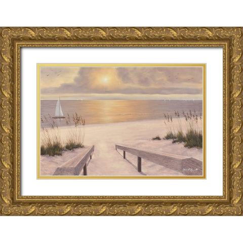 Beach Glow Gold Ornate Wood Framed Art Print with Double Matting by Romanello, Diane