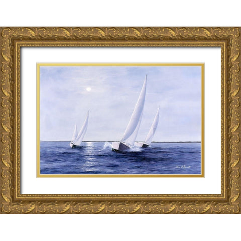 Blue Sails Gold Ornate Wood Framed Art Print with Double Matting by Romanello, Diane