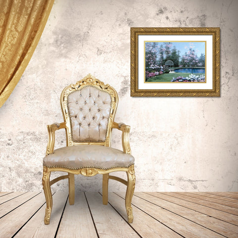 Lakeside Gazebo Gold Ornate Wood Framed Art Print with Double Matting by Romanello, Diane