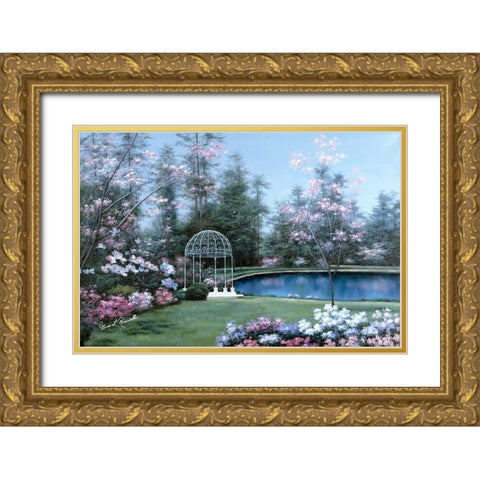 Lakeside Gazebo Gold Ornate Wood Framed Art Print with Double Matting by Romanello, Diane