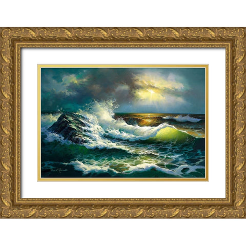 Ocean Waves Gold Ornate Wood Framed Art Print with Double Matting by Romanello, Diane