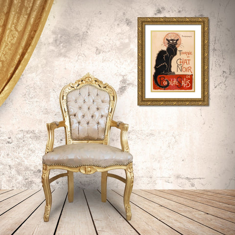 Chat Noir Gold Ornate Wood Framed Art Print with Double Matting by Steinlen, Theophile