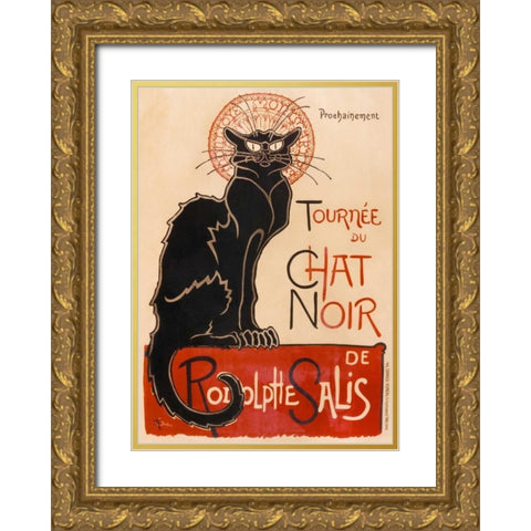 Chat Noir Gold Ornate Wood Framed Art Print with Double Matting by Steinlen, Theophile