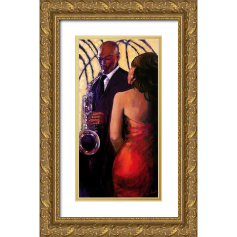 Sax Seduction Gold Ornate Wood Framed Art Print with Double Matting by Stewart, Monica