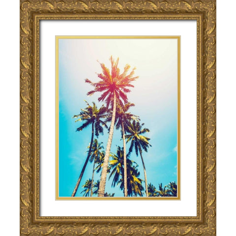 Palms in the Sun Gold Ornate Wood Framed Art Print with Double Matting by Tai Prints