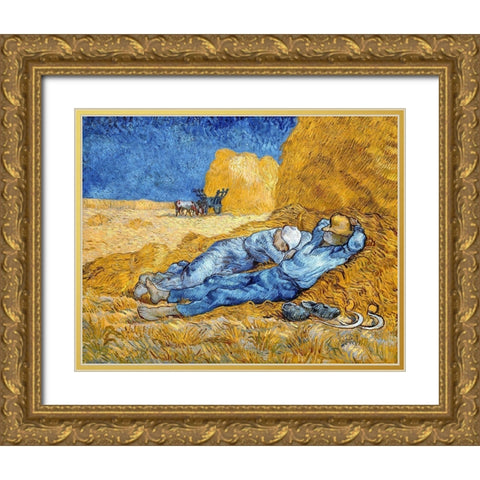 Noon - Rest from Work, 1891 Gold Ornate Wood Framed Art Print with Double Matting by Van Gogh, Vincent