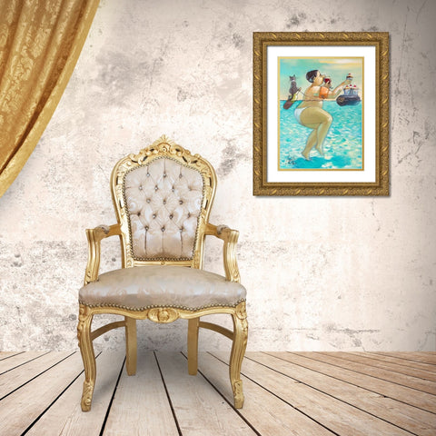 Cupcakes and Wine Gold Ornate Wood Framed Art Print with Double Matting by West, Ronald