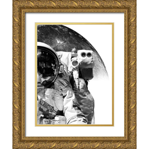 Modern Astronaut No. 1 Gold Ornate Wood Framed Art Print with Double Matting by Wong, Brandon