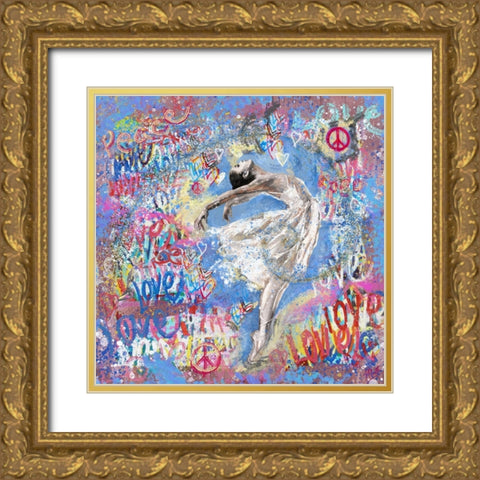 Graffiti Ballerina 1 Gold Ornate Wood Framed Art Print with Double Matting by Wiley, Marta