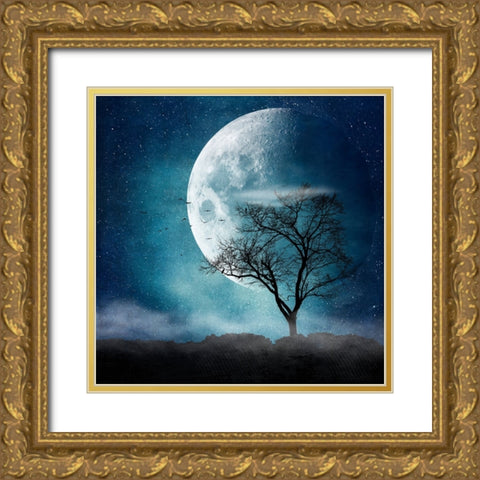 Moon Blues Gold Ornate Wood Framed Art Print with Double Matting by Wustenhagen, Dirk