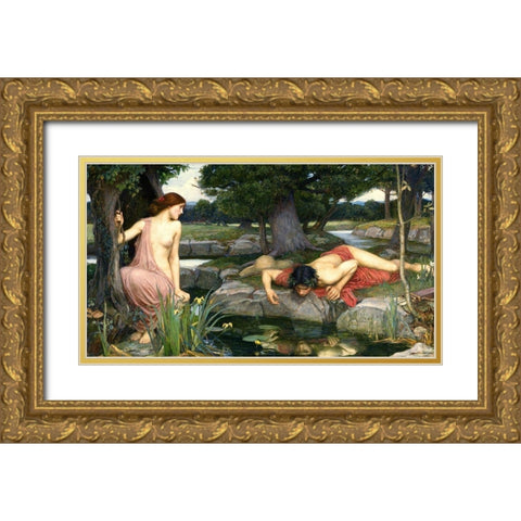 Echo and Narcissus, 1903 Gold Ornate Wood Framed Art Print with Double Matting by Waterhouse, John William