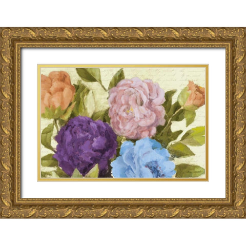 Newly Blossomed Peonies Gold Ornate Wood Framed Art Print with Double Matting by Loreth, Lanie