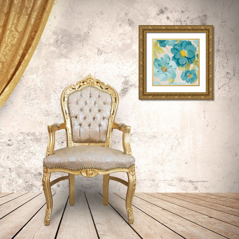Teal Floral Delicate I Gold Ornate Wood Framed Art Print with Double Matting by Loreth, Lanie