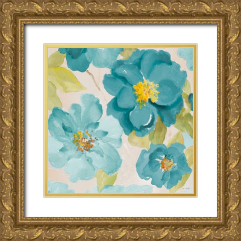 Teal Floral Delicate I Gold Ornate Wood Framed Art Print with Double Matting by Loreth, Lanie