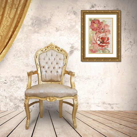 Blossoms On Script Gold Ornate Wood Framed Art Print with Double Matting by Loreth, Lanie