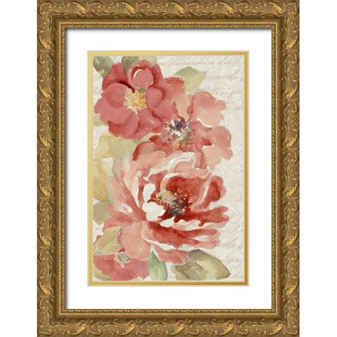 Blossoms On Script Gold Ornate Wood Framed Art Print with Double Matting by Loreth, Lanie