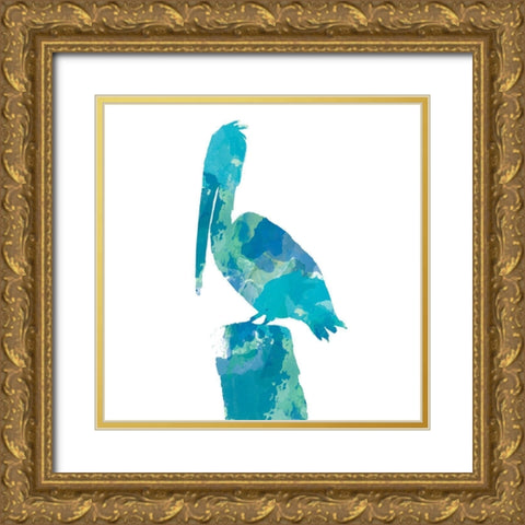 Watercolor Pelican Square 1 Gold Ornate Wood Framed Art Print with Double Matting by DeRice, Julie