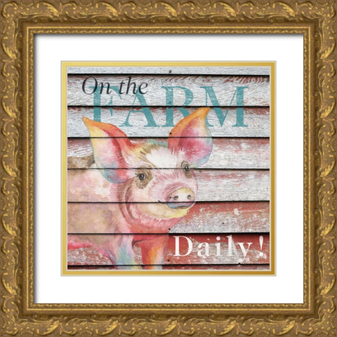 Barn to Farm Pig I Gold Ornate Wood Framed Art Print with Double Matting by Medley, Elizabeth