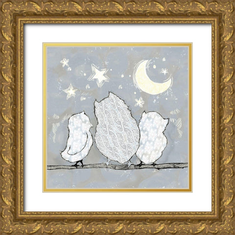 Hoot Family Square Gold Ornate Wood Framed Art Print with Double Matting by Diannart
