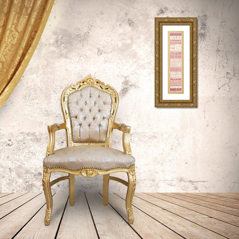 Bathroom Rules Gold Ornate Wood Framed Art Print with Double Matting by SD Graphics Studio