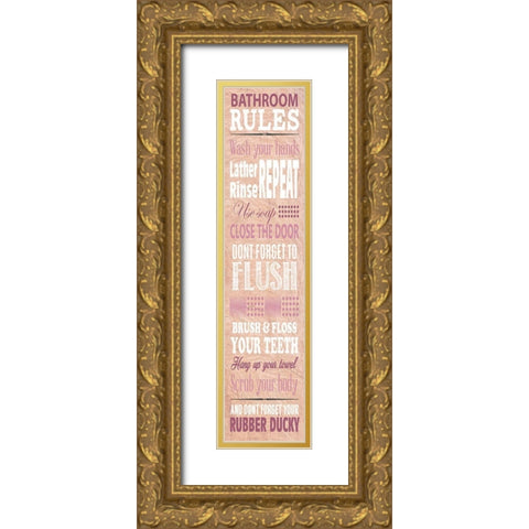 Bathroom Rules Gold Ornate Wood Framed Art Print with Double Matting by SD Graphics Studio