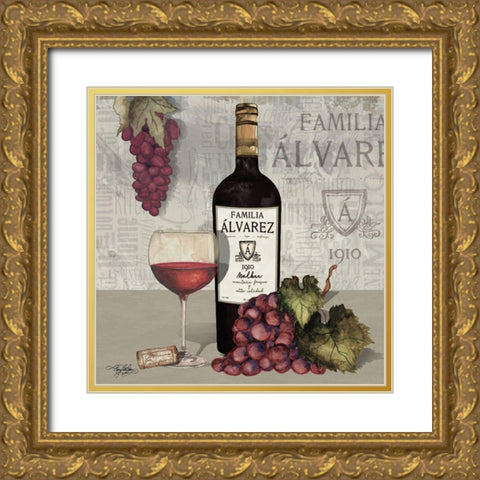 Uncork Wine and Grapes I Gold Ornate Wood Framed Art Print with Double Matting by Baker, Mary Beth