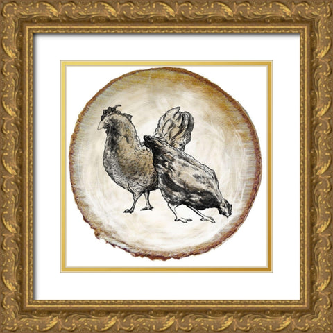 Barnyard Coop Circle V Gold Ornate Wood Framed Art Print with Double Matting by Diannart