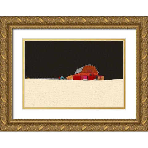 Farmhouse at Night Gold Ornate Wood Framed Art Print with Double Matting by Mabat, Ynon