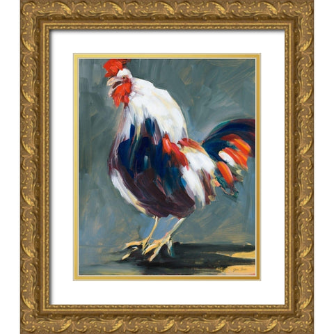 Rising Rooster Gold Ornate Wood Framed Art Print with Double Matting by Slivka, Jane