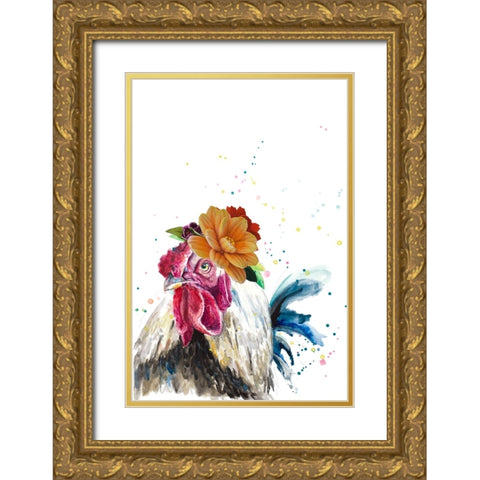 Cute Chicken Gold Ornate Wood Framed Art Print with Double Matting by Pinto, Patricia