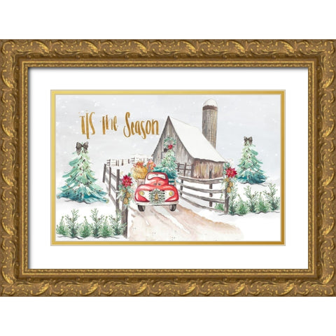 Christmas on the Farm Gold Ornate Wood Framed Art Print with Double Matting by Pinto, Patricia