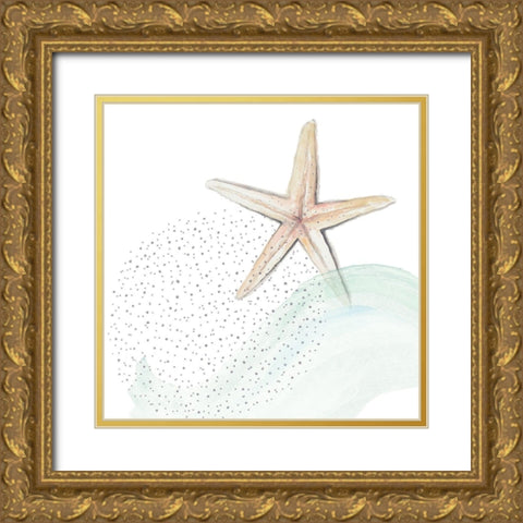 Turquoise Ocean Treasure Star Gold Ornate Wood Framed Art Print with Double Matting by Pinto, Patricia