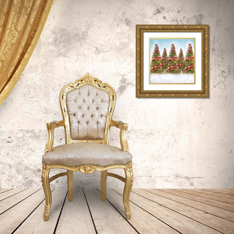 Oh Christmas Trees Gold Ornate Wood Framed Art Print with Double Matting by Meneely, Dan