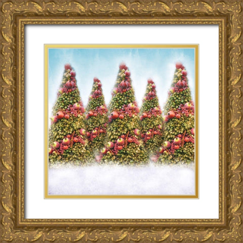 Oh Christmas Trees Gold Ornate Wood Framed Art Print with Double Matting by Meneely, Dan